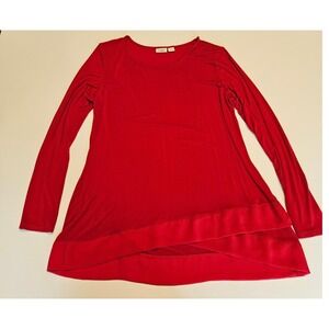 Cato Womens Red Long Sleeve Tunic Top Layered Tulip Hem Size L